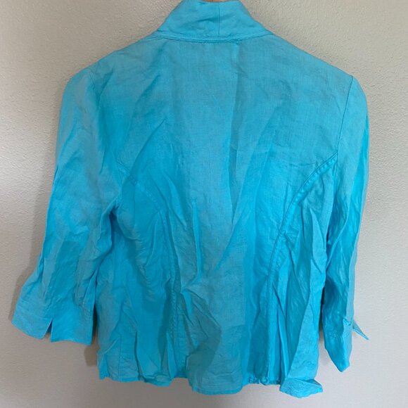 Chico's Womens Aqua Breeze Linen Beaded Open Front Coastal Beach Jacket Size S 0 - Picture 6 of 6